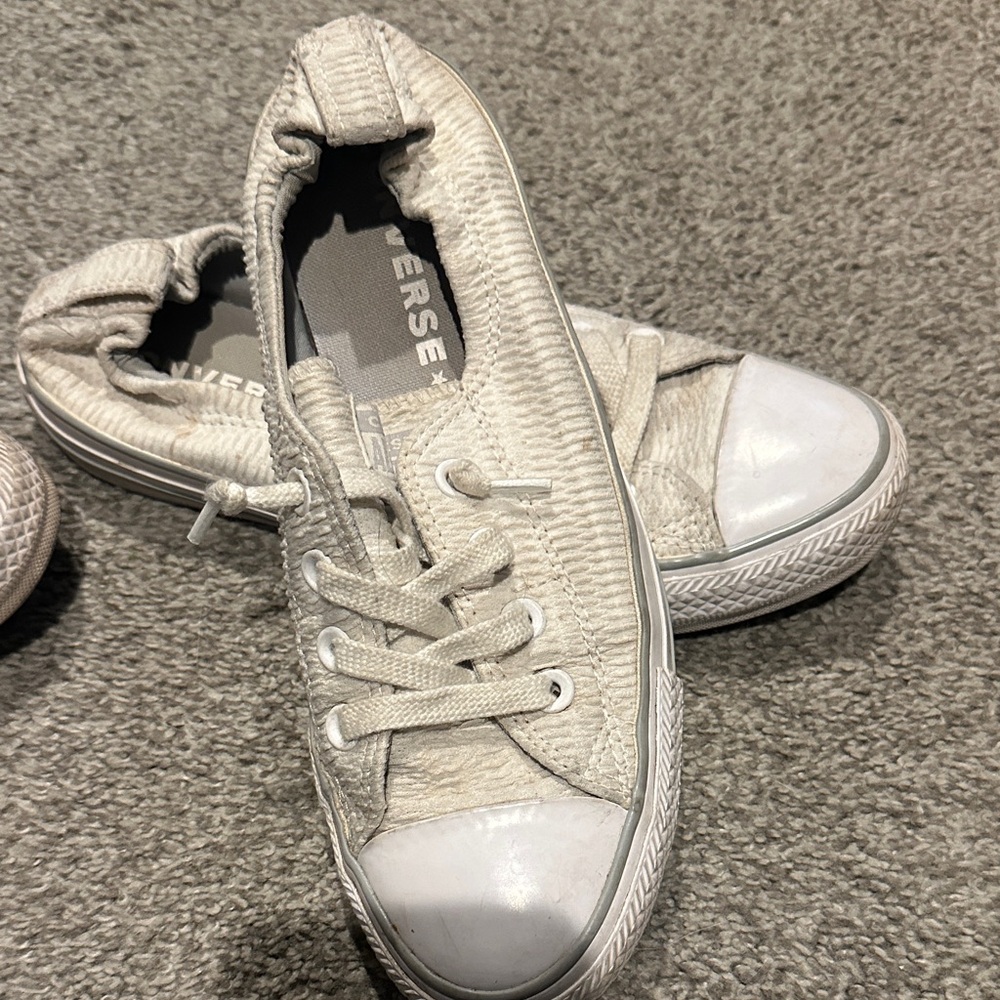 Converse Slip-On Low Top Sneakers in Light Cream Canvas